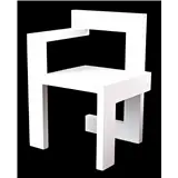 Gerrit Rietveld – Witgelakte eiken stoel, naar een ontwerp van Gerrit Rietveld voor de Haagse Steltman juweliers in 1963 met idem modelnaam, 70 cm… – kavel bij Veilinghuis Derksen