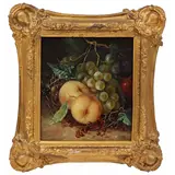 Anna Francisca de Rijk – Stilleven van perziken, druiven, rode bessen en bramen, paneel 23x30 cm – kavel bij Veilinghuis Derksen