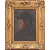 Onduidelijk gesigneerd, portret van een jongen, paneel 43x33 vm in een klassieke goudkleurige lijst, buitenmaat is 66x52 cm – kavel bij Veilinghuis Derksen