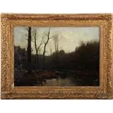 Frederik Hendrik (Frits) Mondriaan – Man bij roeiboot in bosrijke omgeving, doek 50x70 cm – kavel bij Veilinghuis Derksen