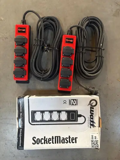 2x Stekkerdoos Socketmaster 3x 2,5mm², 10 mtr, QwattPro – kavel bij Onlineveilingmeester, Winsum