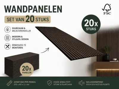 Set van 20 Akoestische wandpanelen 2700 * 600 mm EBONY – kavel bij GSD Auctions, Zoeterwoude