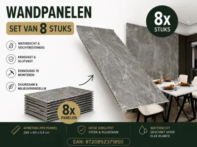 Set van 8 - SPC wall panel - seamless groove -2600x600mm - color granite matt – kavel bij GSD Auctions, Zoeterwoude