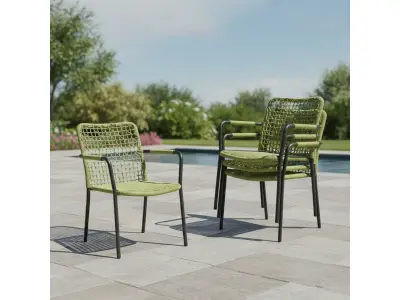 Set van 4 armstoelen new rope antraciet frame palmgroen rope, nieuw – kavel bij GSD Auctions, Zoeterwoude