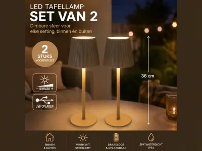 Ambiance - Led tafellamp - 10X36CM - TAUPE - set van 2 – kavel bij GSD Auctions, Zoeterwoude