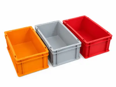 3x Kunststof magazijnbak 60x40x32 cm diverse kleuren – kavel bij XL Auctions