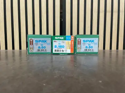 Partij SPAX Schroeven RVS A2 – 150 stuks – 8x50 & 8x160 mm – kavel bij XL Auctions