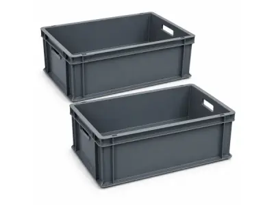 2x Kunststof magazijnbak 60x40x32 cm donkergrijs – kavel bij XL Auctions