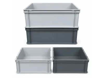 2 kunststof magazijnbakken 60x40x32 cm grijs – kavel bij XL Auctions