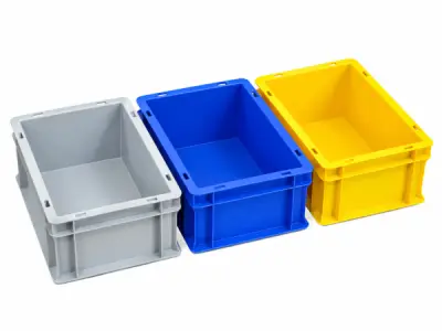 3x Kunststof magazijnbak 40x30x22 cm diverse kleuren – kavel bij XL Auctions