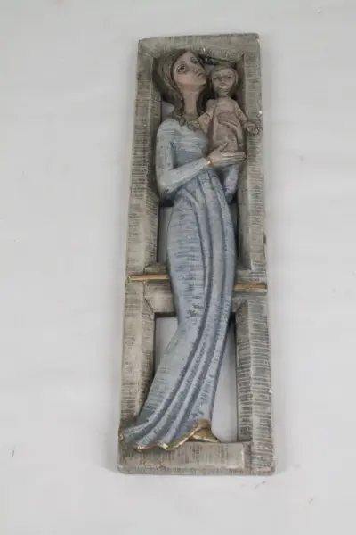 Vintage wandplaat Maria met kind Jezus – kavel bij De Kringwinkel, Brecht