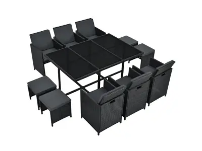 Polyrotan eetset - Baracoa XL - 11-delig - Zwart – kavel bij XL Auctions