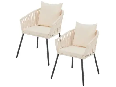 Touwstoelen - Set van 2 - Incl. Zit- en Rugkussens - Beige – kavel bij XL Auctions