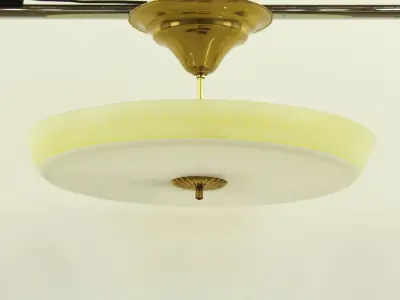 Indrukwekkende vintage mid-century plafondlamp met groot structuurglas (55,5 cm) - ca. 1950 – kavel bij De Kringwinkel, Antwerpen