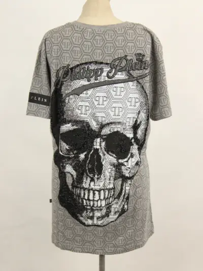 Philipp Plein Homme - grijs monogram T-shirt met skull & strass – kavel bij De Kringwinkel, Antwerpen