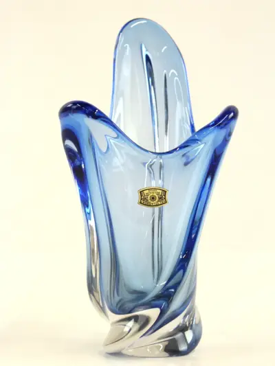 Val Saint Lambert – Blauwe kristallen vaas (22 cm) – kavel bij De Kringwinkel, Antwerpen