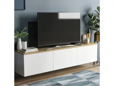 Asir Neon TV-Meubel Wit/Eiken 160 cm - Retourartikel – kavel bij XL Auctions