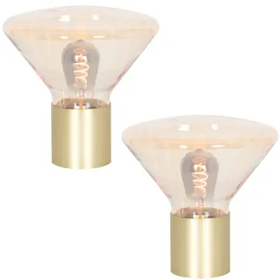 2x Tafellamp – messing lamp met amber glas, Steinhauer, Ambiance 3401ME, 2026 – kavel bij Onlineveilingmeester, Heerenveen