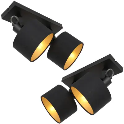 2x 2 lichts Spot zwart met goud kleurige lampenkapjes, Mexlite, Ornoir 3334ZW, 2026 – kavel bij Onlineveilingmeester, Heerenveen