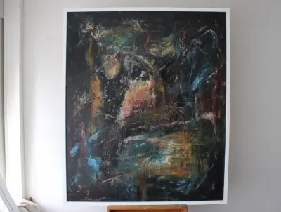 Abstract schilderij in witte lijst – kavel bij GSD Auctions, Zoeterwoude