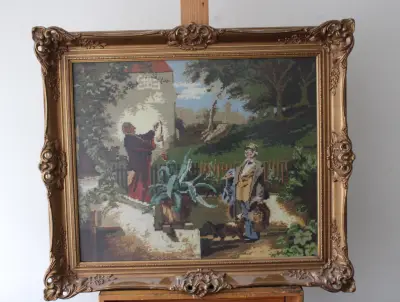 Gobelin-borduurwerk van romantische Tuinscene – kavel bij GSD Auctions, Zoeterwoude