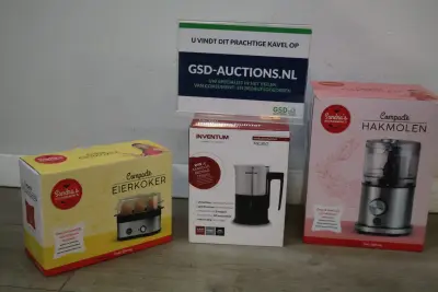 Inventum melkschuimer MK350 en Sandra's keukenmini's compacte eierkoker en hakmolen – kavel bij GSD Auctions, Zoeterwoude