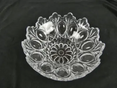 Glazen kristallen schaal met geslepen decoratie – kavel bij De Kringwinkel, Diest