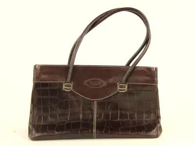 Vintage Tod’s handtas in bruin leder met krokodillenlook – kavel bij De Kringwinkel, Antwerpen