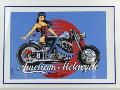 David Vicente “American motorcycle” pin-up poster (gesigneerd) – kavel bij De Kringwinkel, Antwerpen