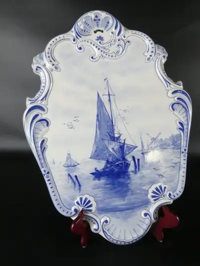 Delftsblauwe wandplaat met maritiem tafereel – kavel bij De Kringwinkel, Heverlee