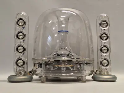 Harman Kardon SoundSticks II - Iconische transparante 2.1 speakerset in originele doos – kavel bij De Kringwinkel, Gent