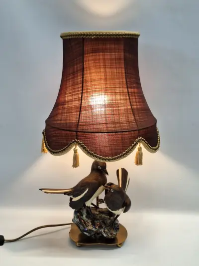 Exclusieve vintage Hollywood Regency tafellamp - Eksters op rots – kavel bij De Kringwinkel, Gent