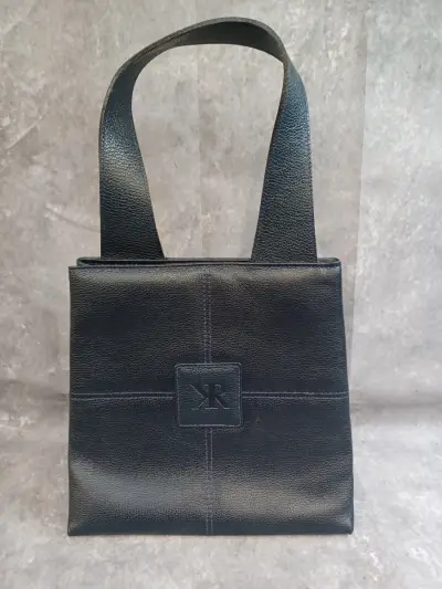 Stijlvolle donkerblauwe lederen handtas - Kevin Reiss - Made in Belgium – kavel bij De Kringwinkel, Gent