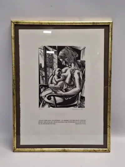 Originele houtsnede / houtgravure "Soetkin met de boorling" - gelimiteerd (16/100) – kavel bij De Kringwinkel, Gent