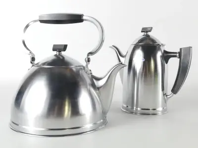 Prachtige Vintage Art Deco Set: Waterketel & Koffiepot — Demeyere 'Inaltérable' (ca. 1930-1950) – kavel bij De Kringwinkel, Heverlee