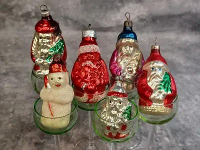 Unieke set van 6 vintage glazen kerstfiguren – kavel bij De Kringwinkel, Gent