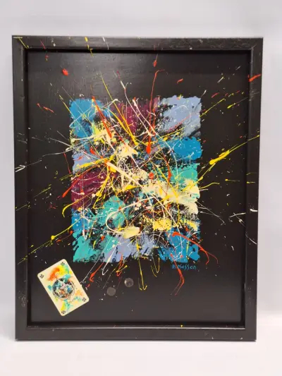 Origineel abstract schilderij "The Jolly Joker" door B. Masson – kavel bij De Kringwinkel, Gent