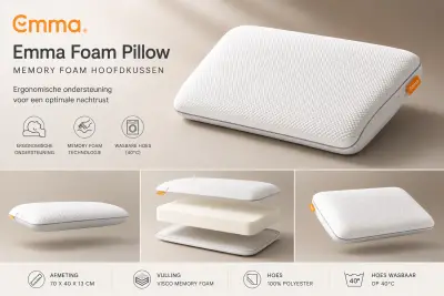 2 Emma Visco Foam Pillow 70×40×13 cm – Ergonomisch – kavel bij GSD Auctions, Zoeterwoude
