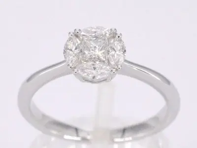 Witgouden ring met prinses en marquise geslepen natuurlijke diamanten – kavel bij Onlineveilingmeester