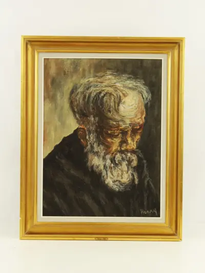 Henry - ‘Il a neigé sur ma chevelure’ - expressief portret + persoonlijke boodschap op de achterzijde, 1962 – kavel bij De Kringwinkel, Antwerpen