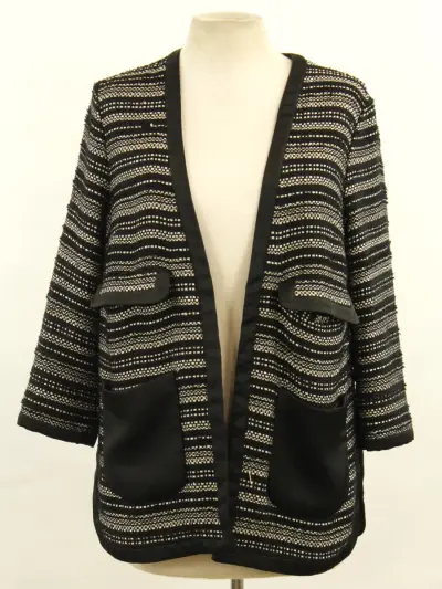 By Malene Birger - open vest in zwart en zilvergrijs met glanzende afwerking – kavel bij De Kringwinkel, Antwerpen