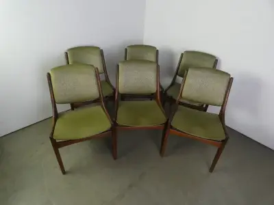 Set van 6 Mid-Century Modern Eetkamerstoelen – "Monaco" – Johannes Andersen voor Mahjongg Vlaardingen – Jaren 60 – kavel bij De Kringwinkel, Heverlee