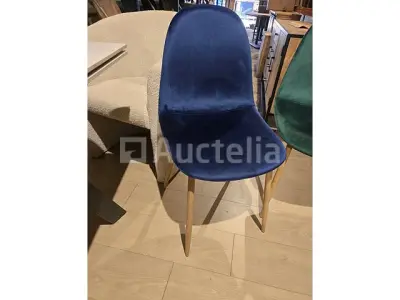 6 nieuwe blauwe stoelen met metalen poten in houten print – kavel bij Auctelia, Meix-devant-Virton