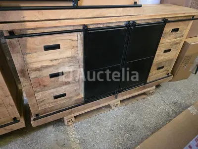 Nieuw massief houten dressoir met metalen deur 200x45x90cm – kavel bij Auctelia, Meix-devant-Virton