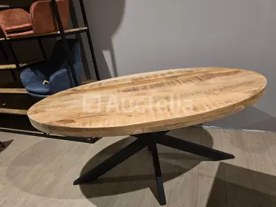 Nieuwe ovale massief houten tafel 260x120x6cm hoogte 77cm – kavel bij Auctelia, Meix-devant-Virton