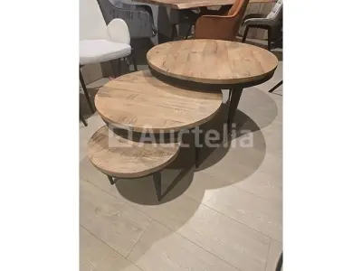 Set van 3 salontafels, negen massief hout en metaal – kavel bij Auctelia, Meix-devant-Virton