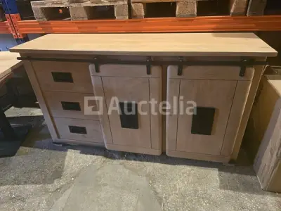 Nieuw massief houten dressoir met houten schuifdeuren 160x45x90cm – kavel bij Auctelia, Meix-devant-Virton