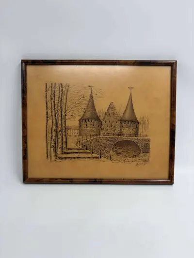 Ingekaderde Originele Pentekening - Het Rabot - Jan de Witte – kavel bij De Kringwinkel, Gent
