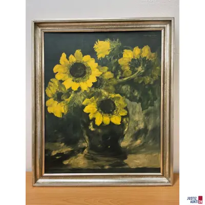 Nur Abholung: Holzdruck, Motiv: Sonnenblumen – kavel bij Justiz-Auktion, Augsburg
