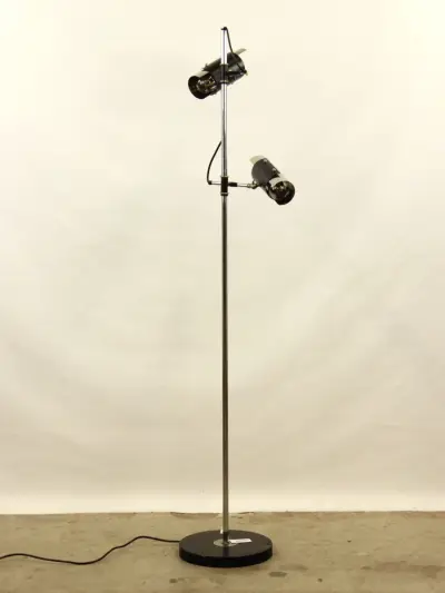 Vintage Industriële Vloerlamp – 2 Spots – Jaren '60/'70 Space Age – kavel bij De Kringwinkel, Antwerpen